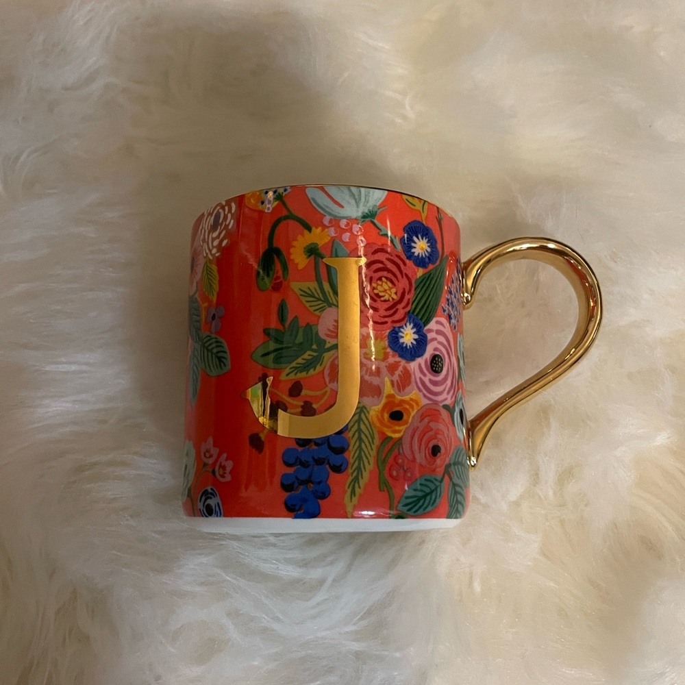 Anthropologie x Rifle Paper Co ‘J’ Monogram Mug with Gold accents
